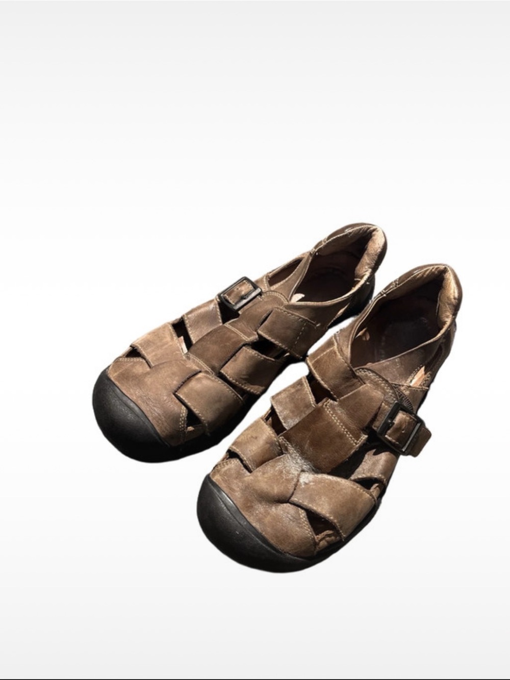 Keen Brown Leather Fisherman Sandals with Black Protective Toe